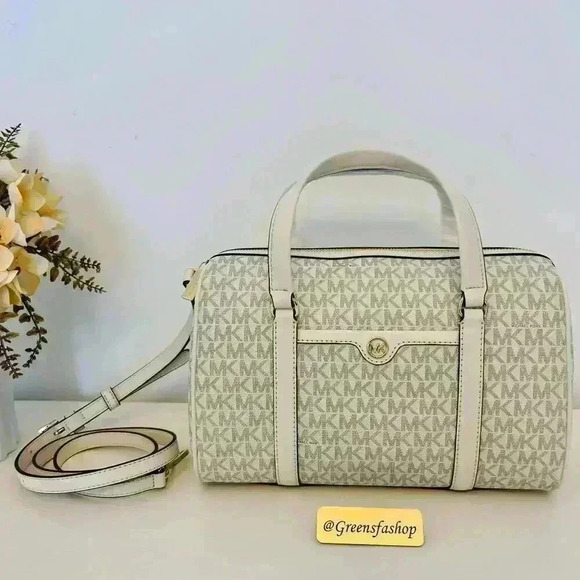 MICHAEL KORS JET SET TRAVEL MED DUFFLE SATCHEL SHOULDER CROSSBODY BAG VANILLA - Picture 2 of 10